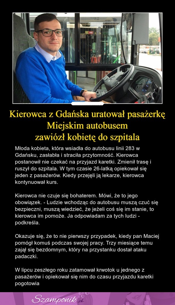 Kierowca z Gdańska uratował pasażerkę. Miejskim autobusem zawiózł ją do szpitala.
