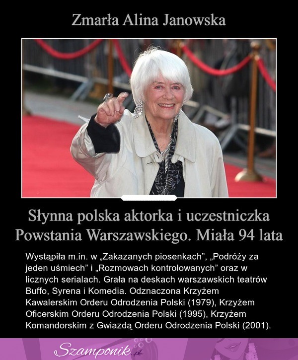 Zmarła Alina Janowska - miała 94 lata!