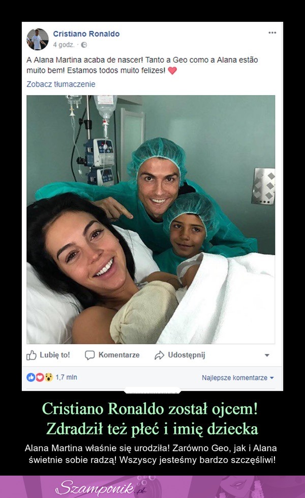 Cristiano Ronaldo został ojcem! Zdradził też płeć i imię dziecka!