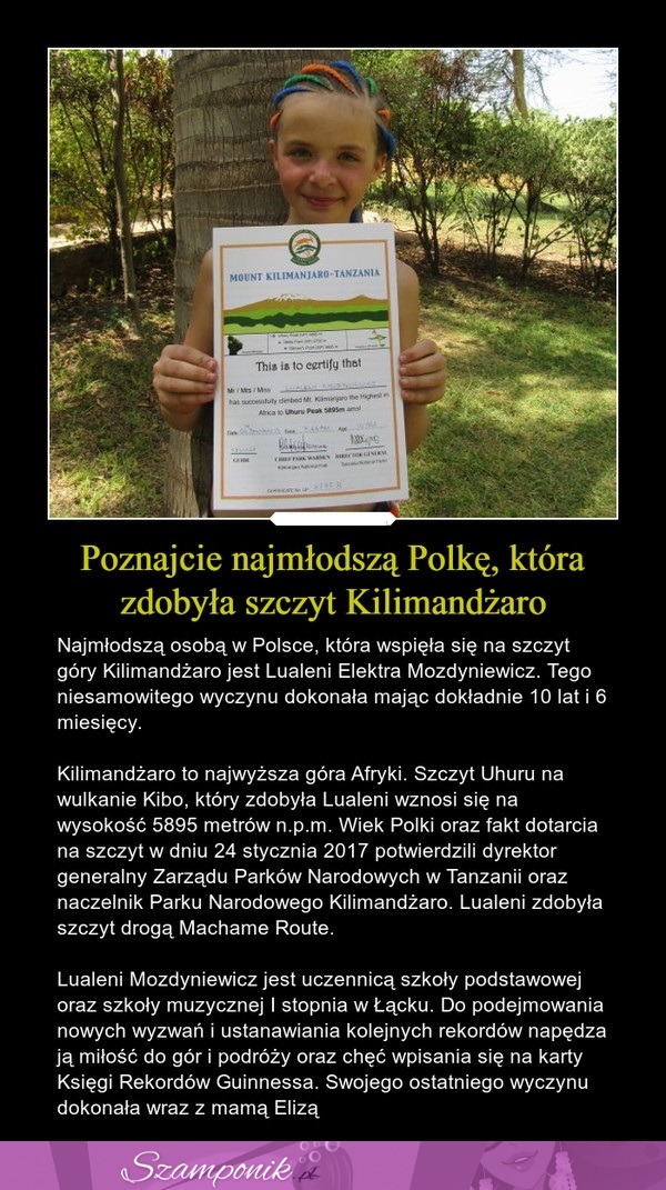 Poznajcie najmłodszą Polkę, która zdobyła szczyt Kilimandżaro!