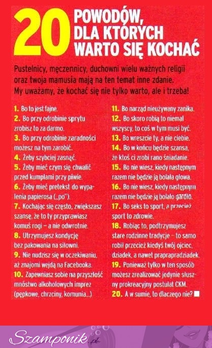 20 powodów dla których warto się kochać! ;)