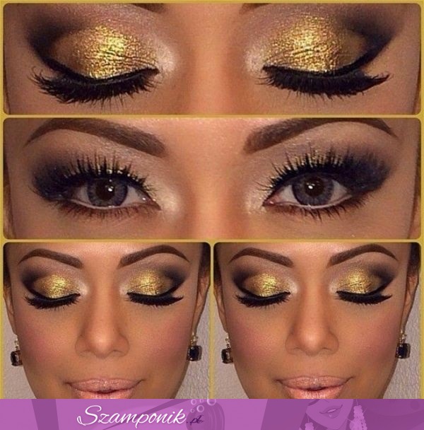 Złoty make-up oczu, piękny
