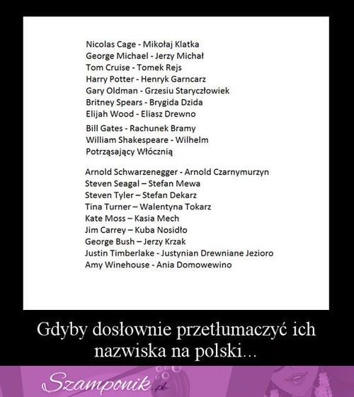 Nazwiska sławnych po polsku... Zobacz jakby się nazywali w Polsce :D