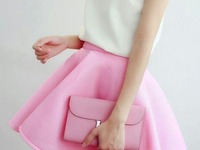 Piankowa różowa spódniczka+ biały top i kopertówka ♥