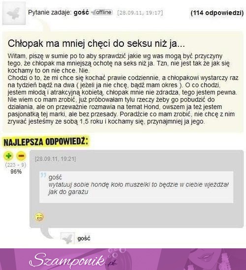 Chłopak ma mniej chęci do seksu niż ja...