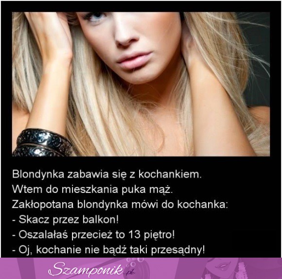 Blondynka zabawia się z kochankiem. Nagle wchodzi mąż..