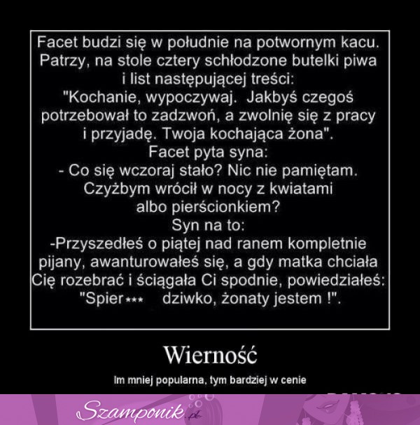 Budzi się facet, kompetnie nic nie pamięta, pyta syna co zrobił, a on... mega kawał, haha