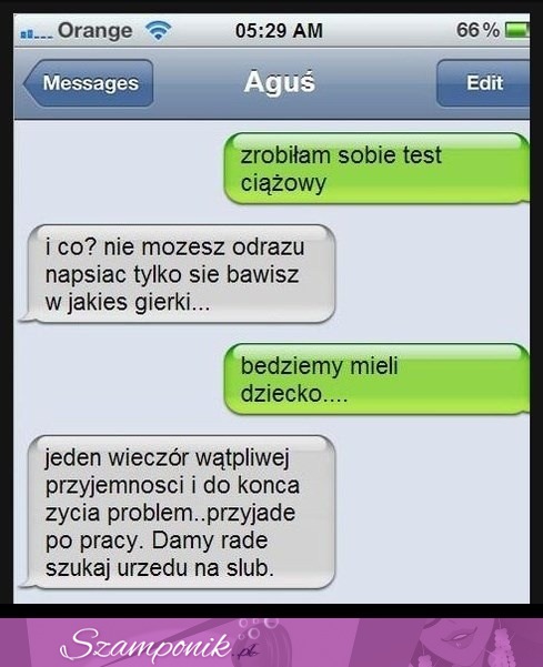 Zrobiła test ciążowy i poinformowała go o tym SMSem! Zobacz jak zareagował!