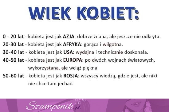 WIEK KOBIET: są jak Azja, Afryka, USA, Europa, Rosja! Zobacz DLACZEGO!