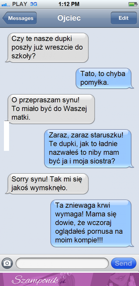 Ojciec popełnił wielki błąd wysyłając tego sms do syna! Zobacz jaka czeka go kara... haha :D