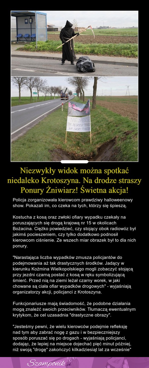 Niezwykły widok! Na drodze straszy "Ponury Żniwiarz." Świetna akcja!