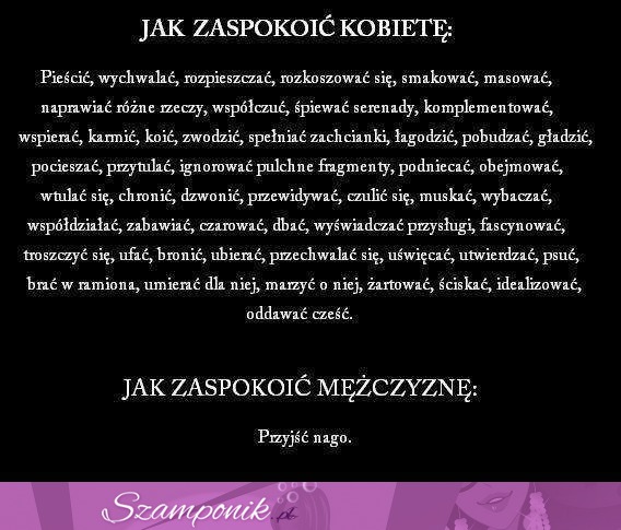 Jak zaspokoić kobietę, a jak mężczyz. Zobacz rożnicę