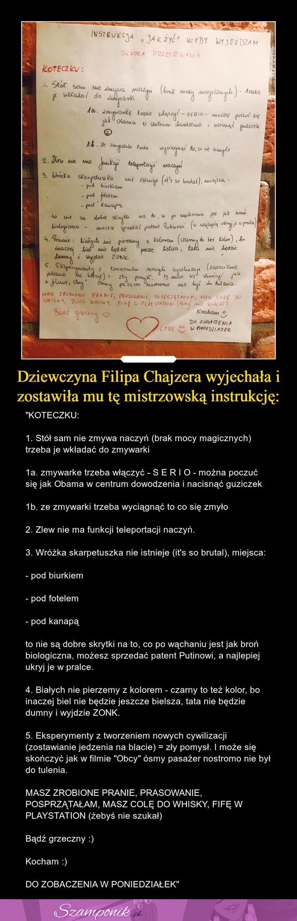 Dziewczyna Filipa Chajzera wyjechała i zostawiła mu tę MISTRZOWSKĄ instrukcję!