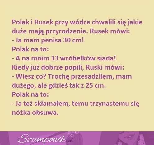 Polak i Rusek przy wódce chwali się jakie maja przyrodzenie ;D