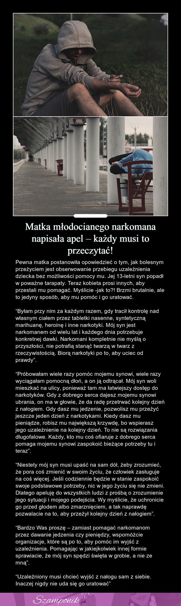 Matka młodocianego narkomana napisała apel - każdy musi to przeczytać!