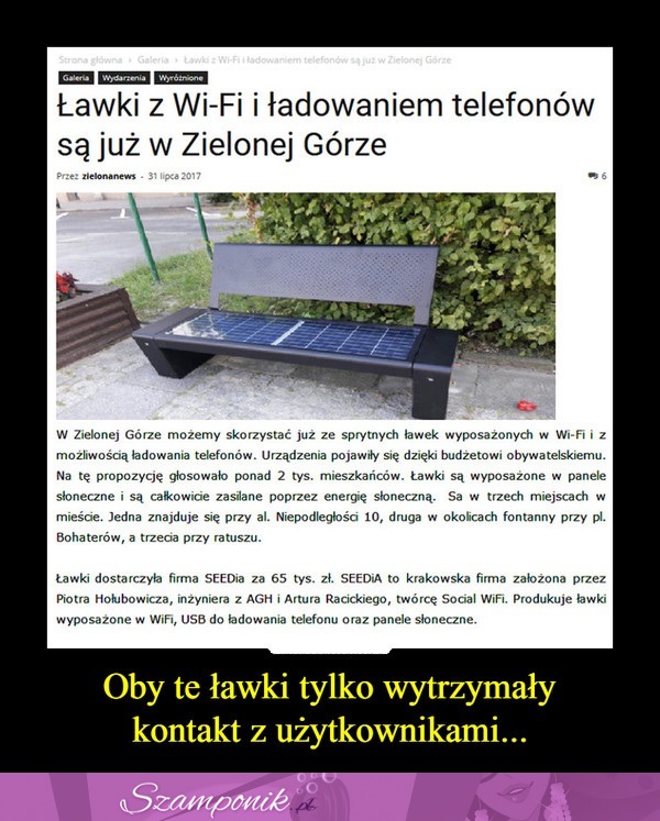 Ławki z Wi-Fi i ładowaniem telefonów są już w Zielonej Górze!