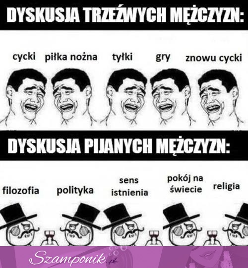 Dyskusja trzeźwych i pijanych mężćzyzn, zobacz o czym dyskutują! :D