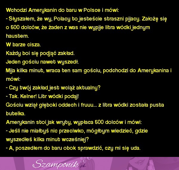 Kawał: Wchodzi Amerykanin do baru w Polsce i mówi...