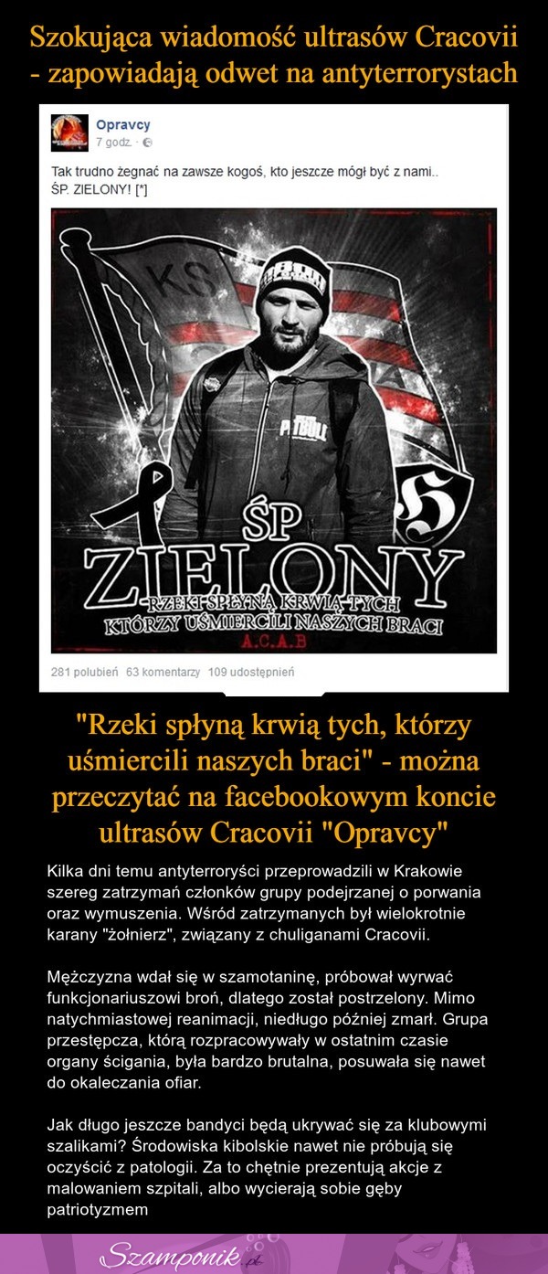 Szokująca wiadomość ultrasów Cracovii - zapowiadają odwet na antyterrorystach