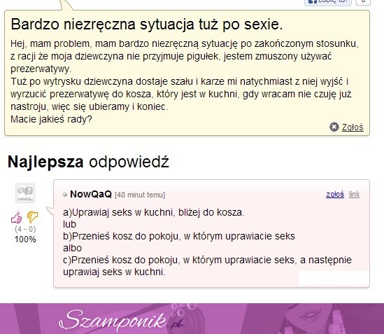 Niezręczna sytuacja zaraz po seksie... Co powinien zrobić? ;) Zobacz co mu doradzili!