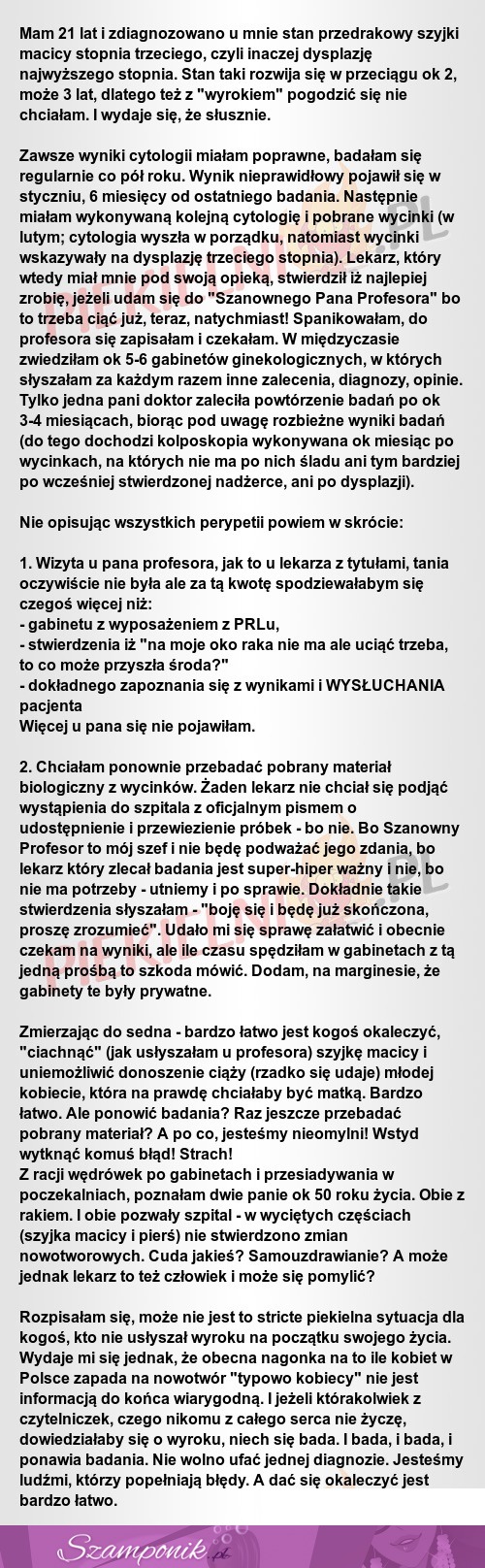 U 21-latki stwierdzono stan przedrakowy szyjki macicy... Musisz zobaczyć co się okazało na końcu!