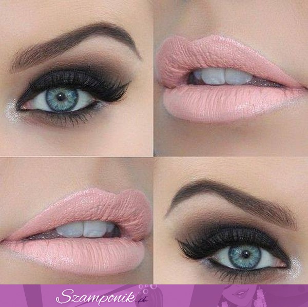 Smokey eyes i jasnoróżowe usta