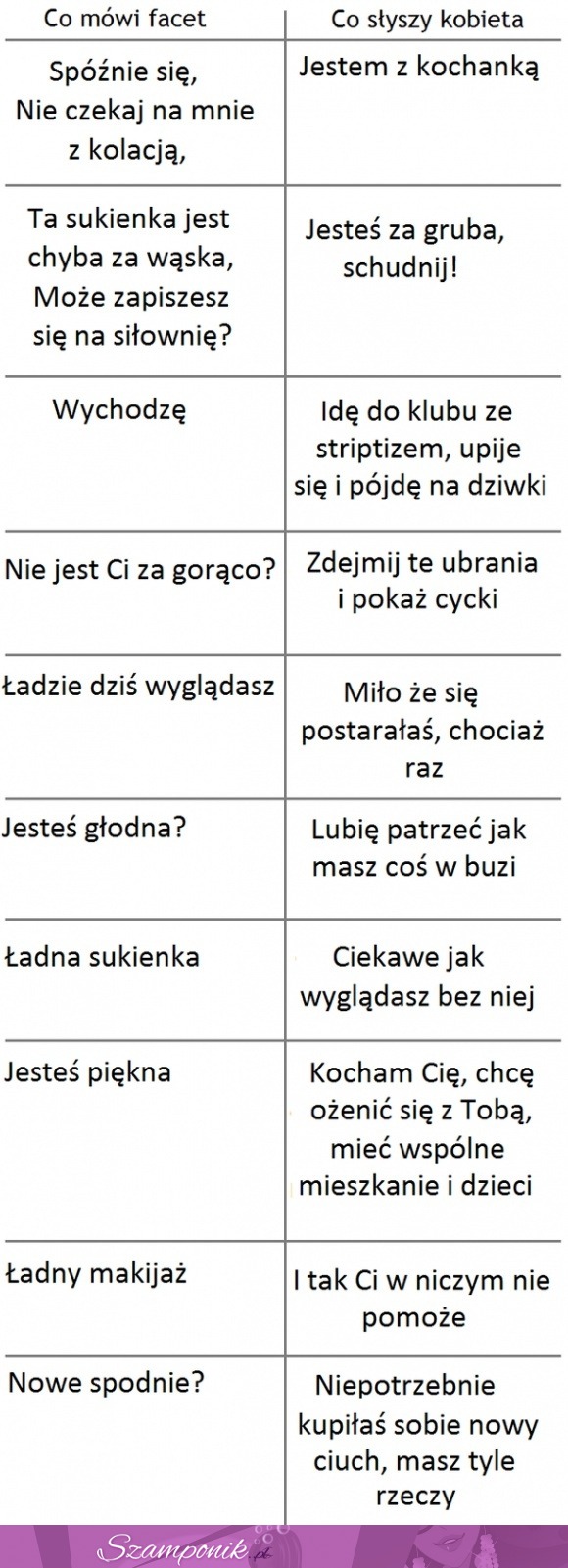 Co mówi facet vs co słyszy kobieta :D