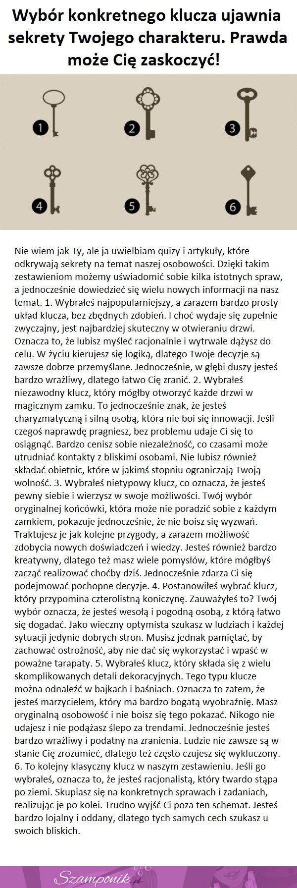 Wybór konkretnego klucza ujawnia sekrety Twojego charakteru. Prawda może Cię ZASKOCZYĆ!