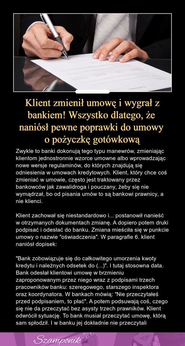 Klient zmienił umowę i wygrał z bankiem! Wprowadził poprawki do umowy o pożyczkę gotówkową