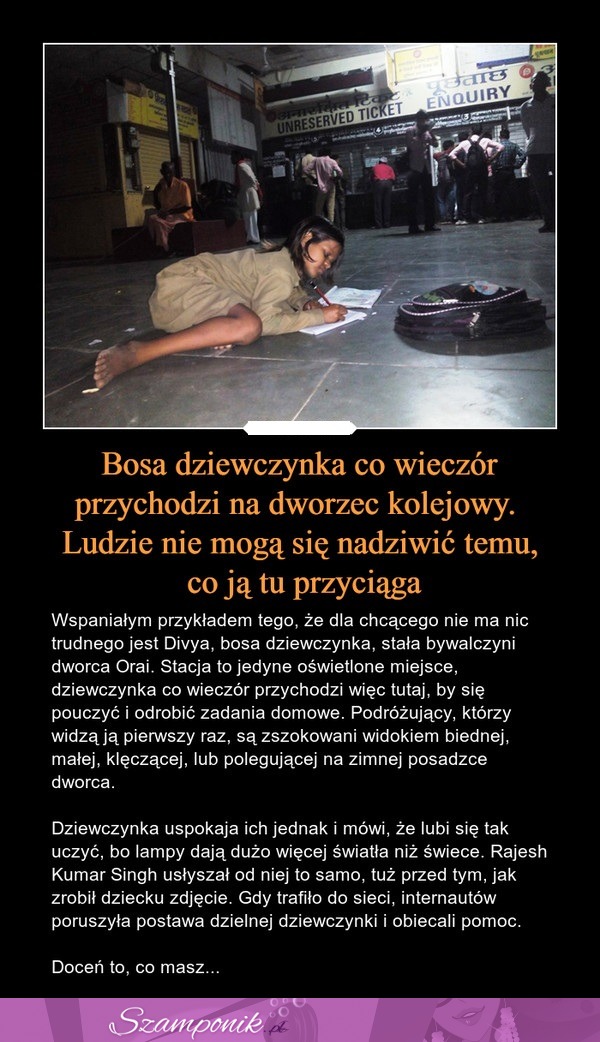 Bosa dziewczynka co wieczór przychodzi na dworzec kolejowy. Zdziwisz się, dlaczego!