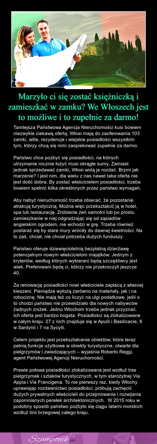 Marzyło Ci się zostać księżniczką i mieszkać w zamku? We Włoszech jest to możliwe i to zupełnie za darmo!