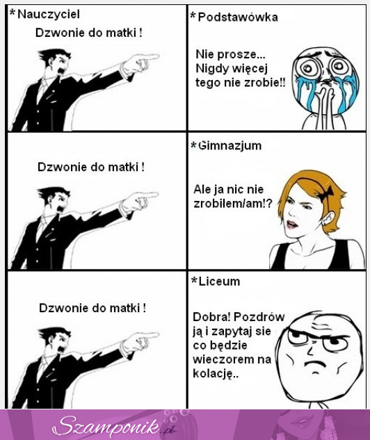 Nauczyciel dzwoni do matki - sprawdź reakcję uczniów w różnym wieku! :D