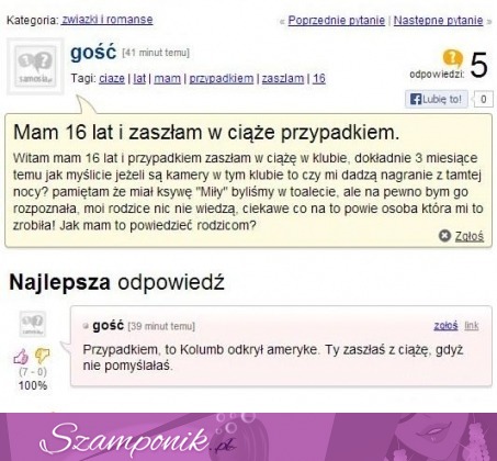 Ma 16 lat i zaszła w ciążę przypadkiem. zobacz co jej odpisali, haha