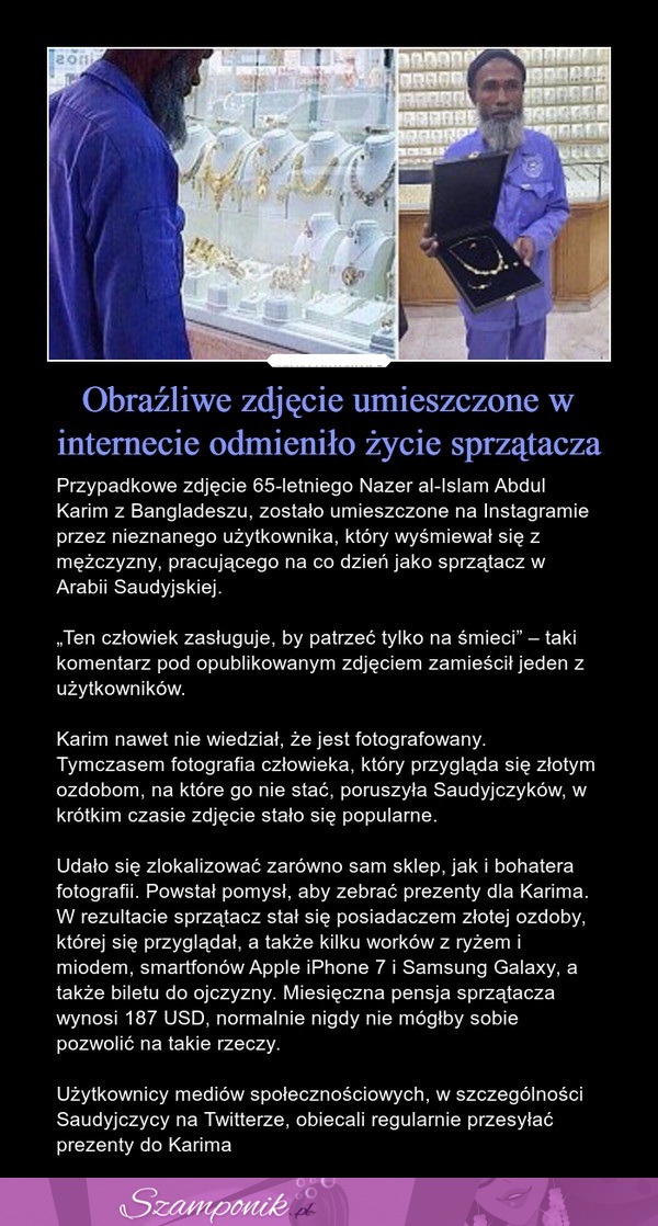 Obraźliwe zdjęcie umieszczone w internecie odmieniło życie sprzątacza