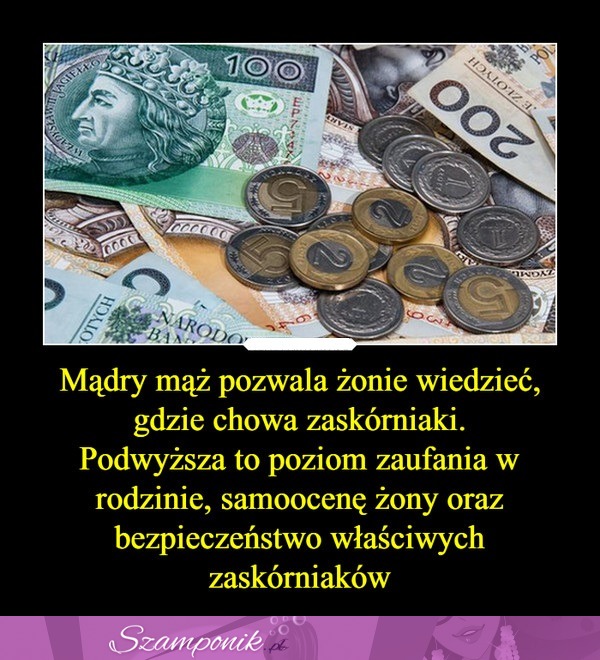 Mężu! Pozwól żonie wiedzieć, gdzie chowasz zaskórniaki! Zobacz jakie z tego będą korzyści!