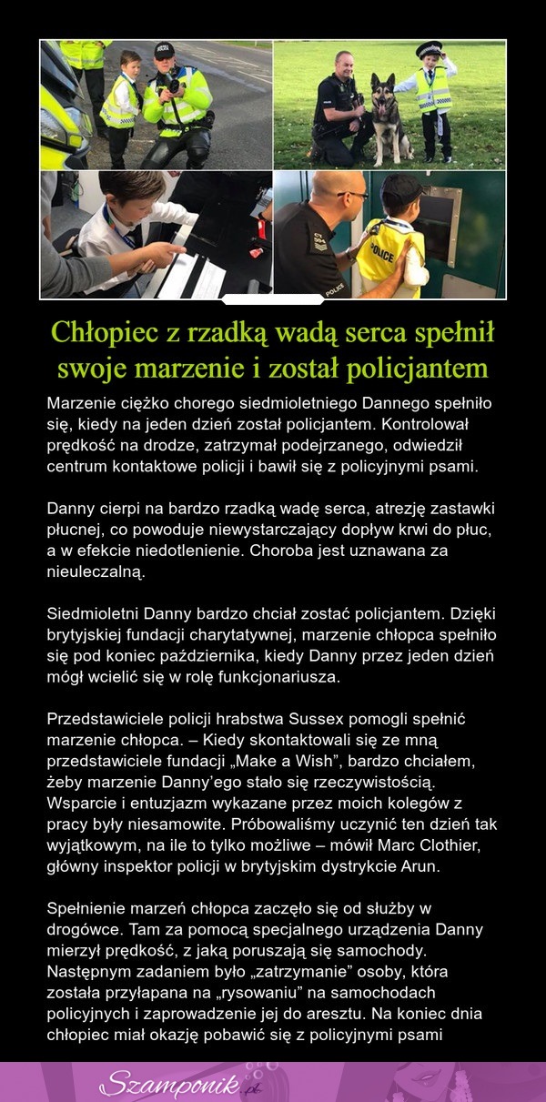 Chłopiec z rzadką wadą serca spełnił swoje marzenie i został policjantem!