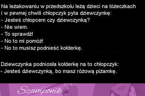 Na leżakowaniu chłopczyk sprawdza czy jego koleżanka jest dziewczynką. w jaki sposób...