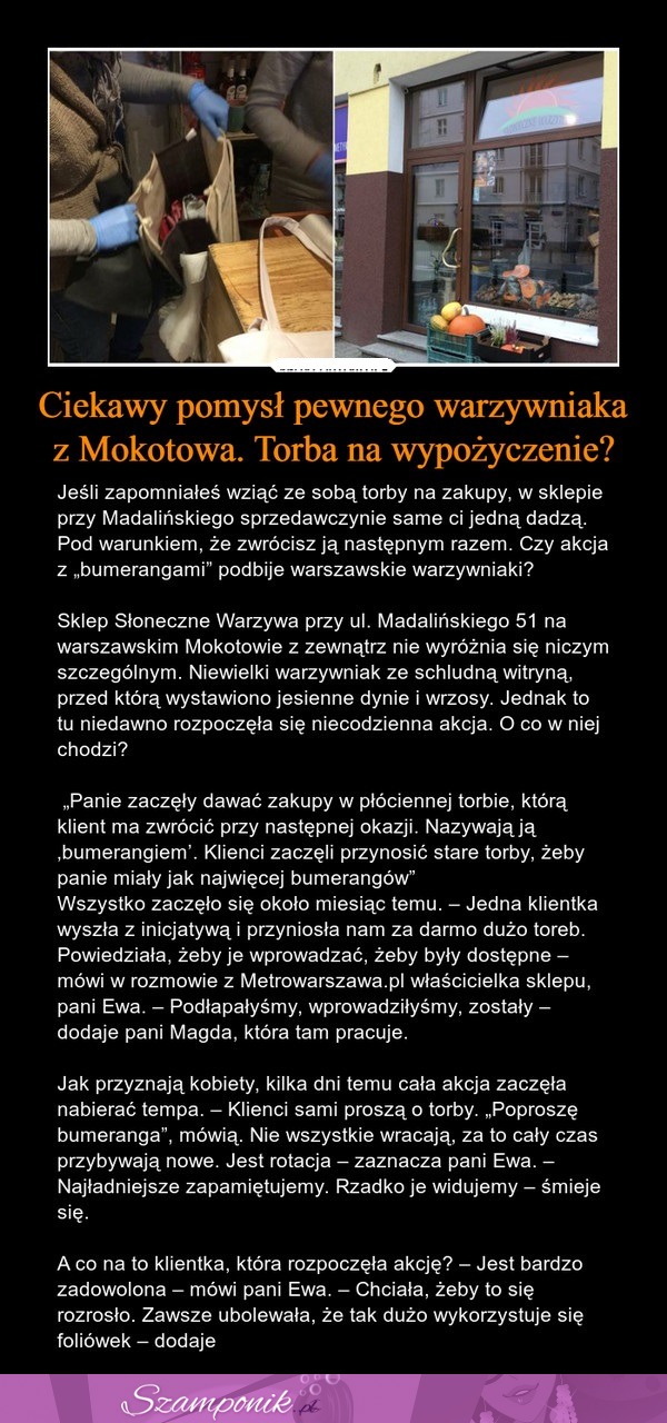 Ciekawy pomysł pewnego warzywniaka... Torba na wypożyczenie?