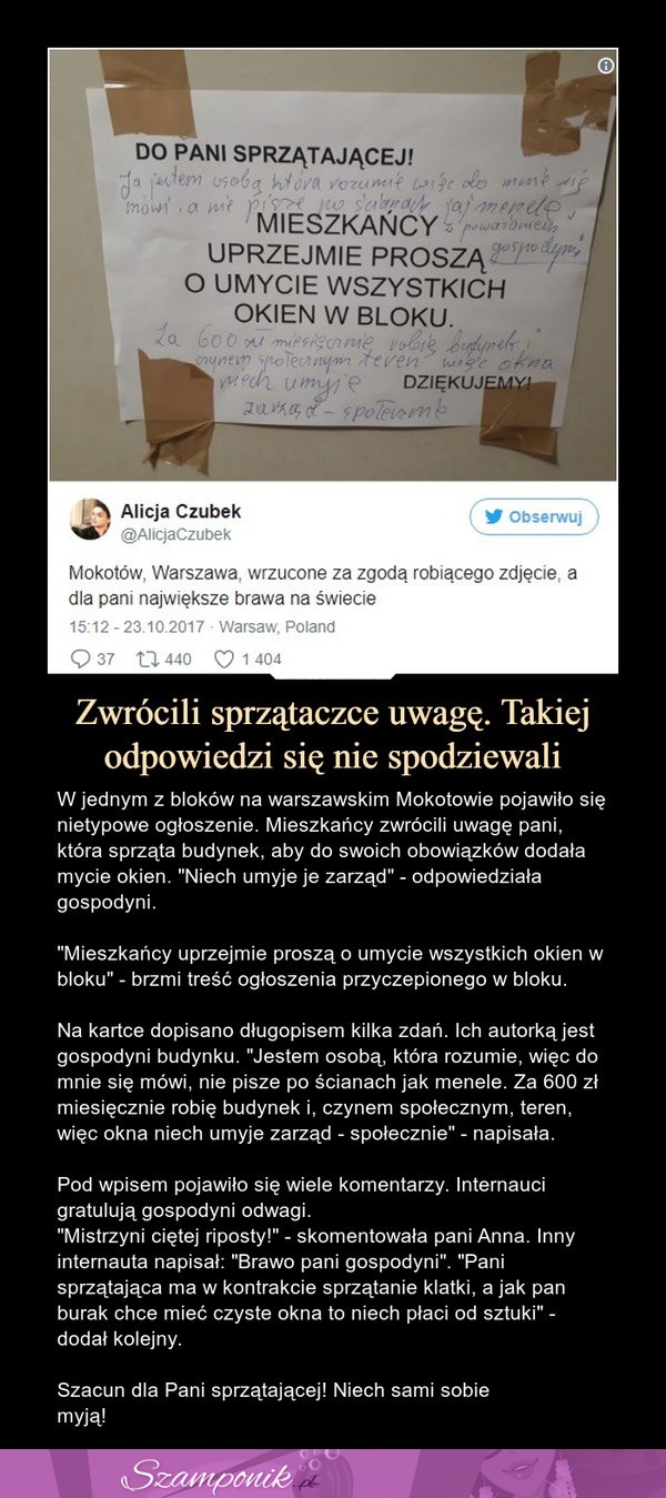 Zwrócili sprzątaczce uwagę. Takiej odpowiedzi się nie spodziewali!