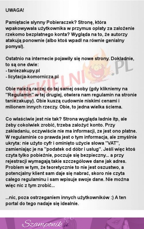 Uważajcie na oszustów! Pojawiły się nowe strony typu POBIERACZEK!