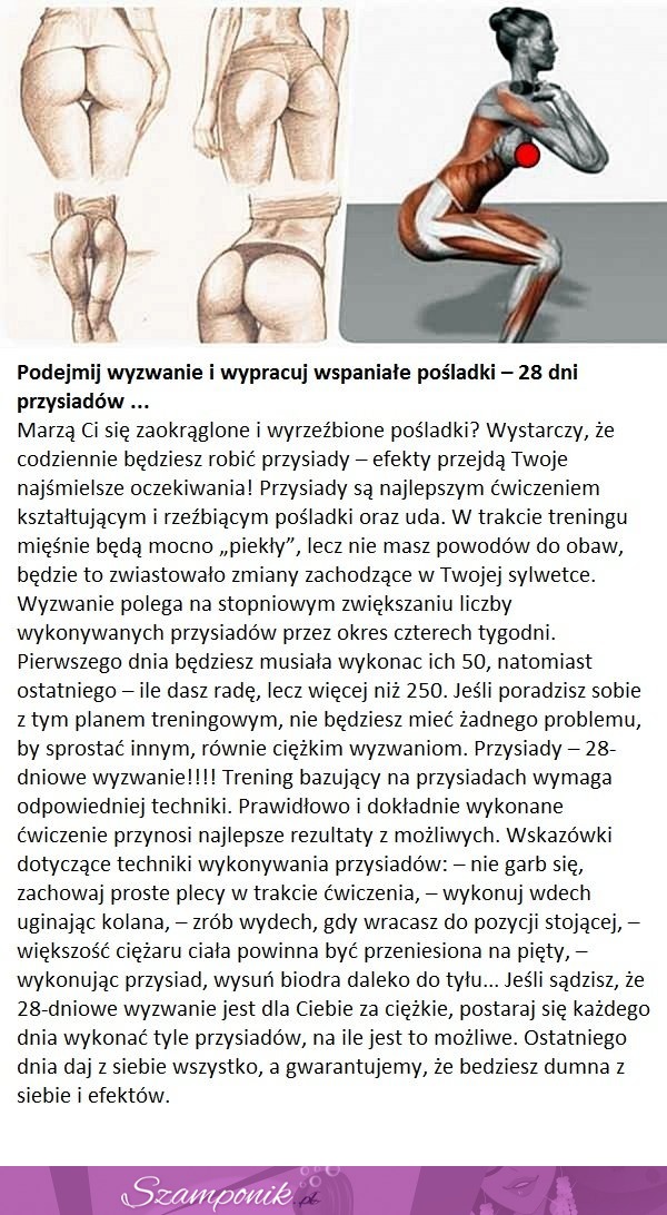 Podejmij wyzwanie i wypracuj wspaniałe pośladki! 28 dni przysiadów!