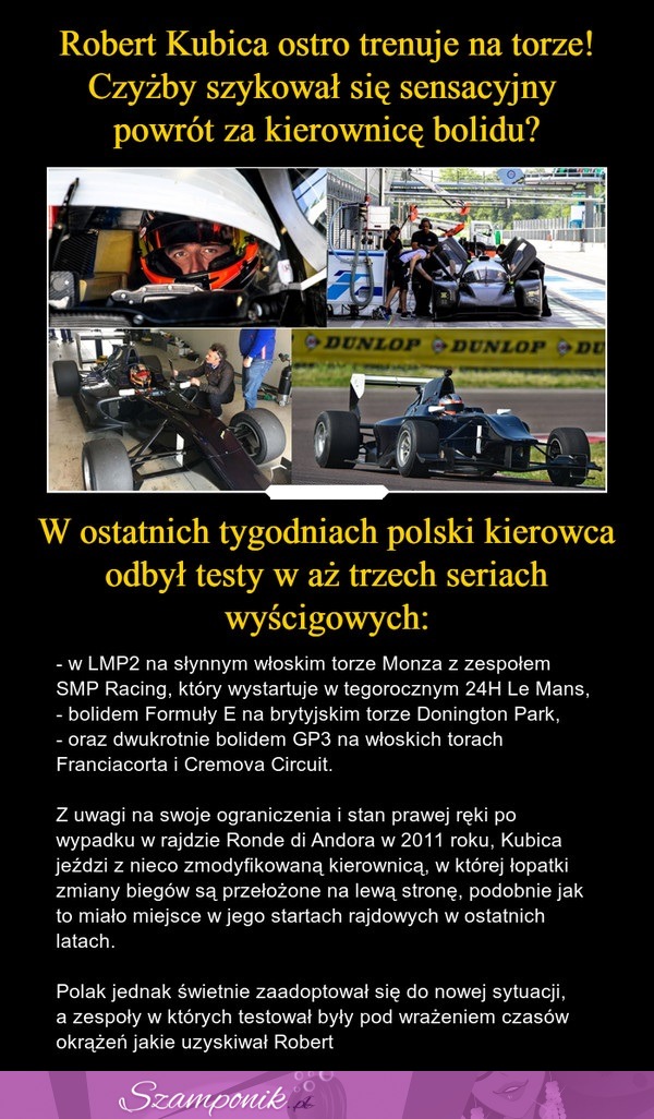 Robert Kubica ostro trenuje na torze... Czyżby szykował się sensacyjny powrót za kierownicę bolidu?