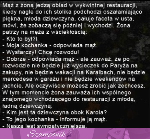 Mąż z żoną jedzą obiad w wykwintnej restauracji. zobacz co się wydarzyło