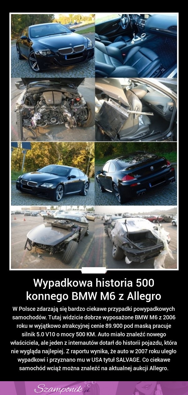 Wypadkowa historia 500 konnego BMW M6 z Allegro