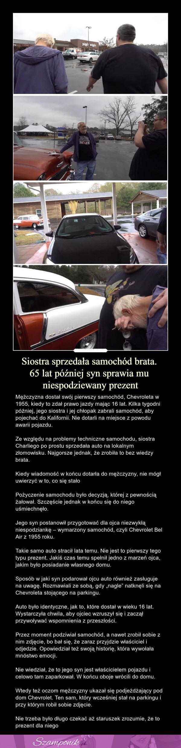 Siostra sprzedała samochód brata. 65 lat później syn sprawia mu niespodziewany prezent