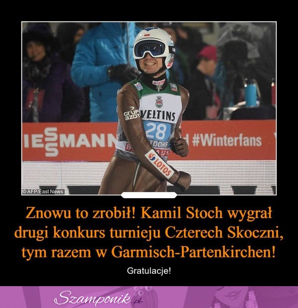 Gratulacje dla Kamila Stocha! Wygrał drugi konkurs turnieju Czterech Skoczni!