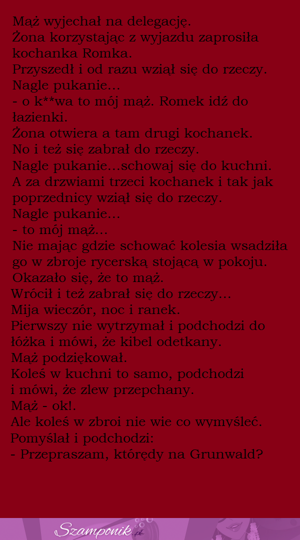 Mąż wyjechał na delegację, a żona świruje z kochankami. Ciekawe gdzie ich pochowa ;D