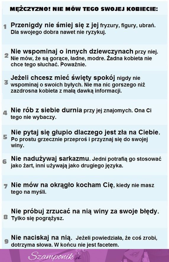 Mężczyzno - nie mów tego swojej kobiecie!