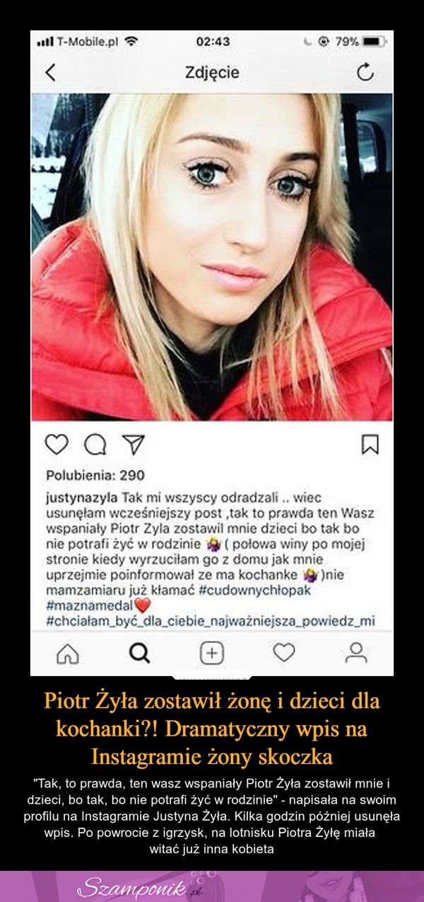 Piotr Żyła zostawił żonę i dzieci dla kochanki? Dramatyczny wpis żony skoczka!