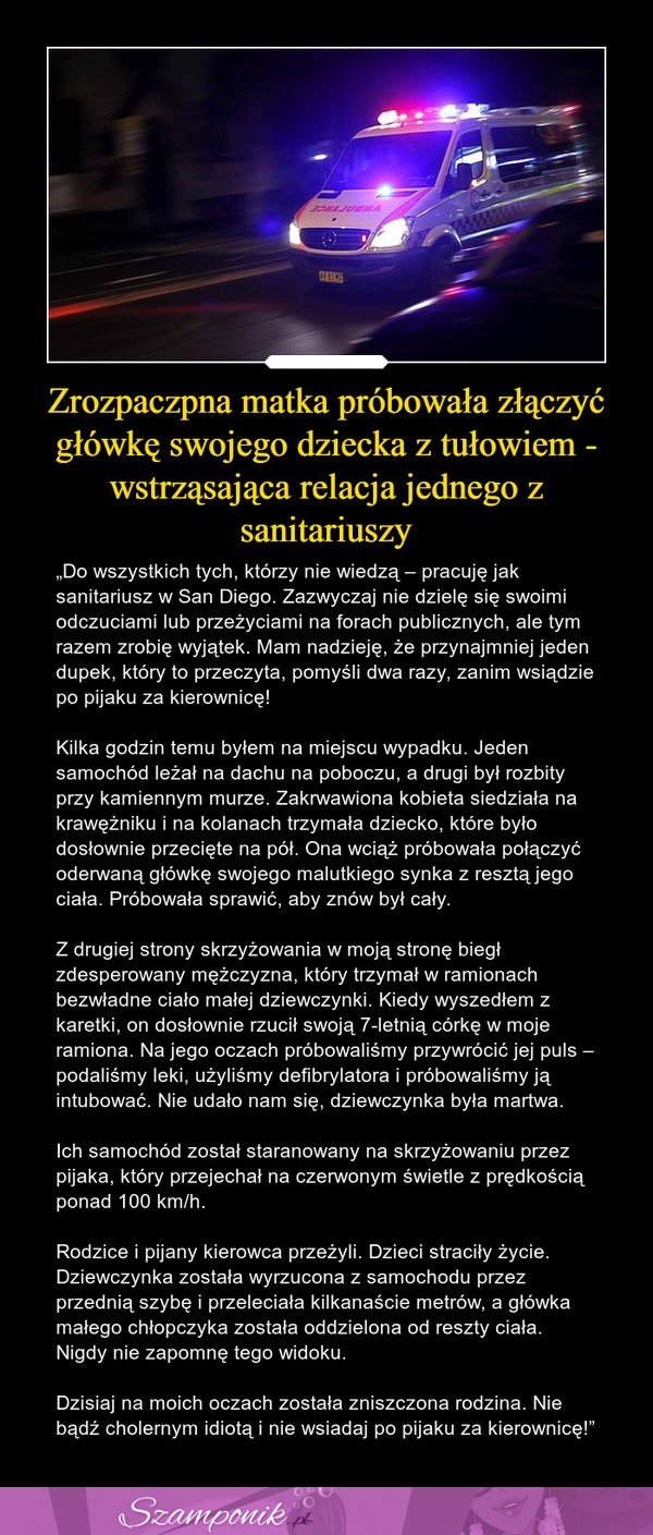 Zrozpaczona matka próbowała złączyć główkę swojego dziecka z tułowiem - wstrząsająca relacja jednego z sanitariuszy